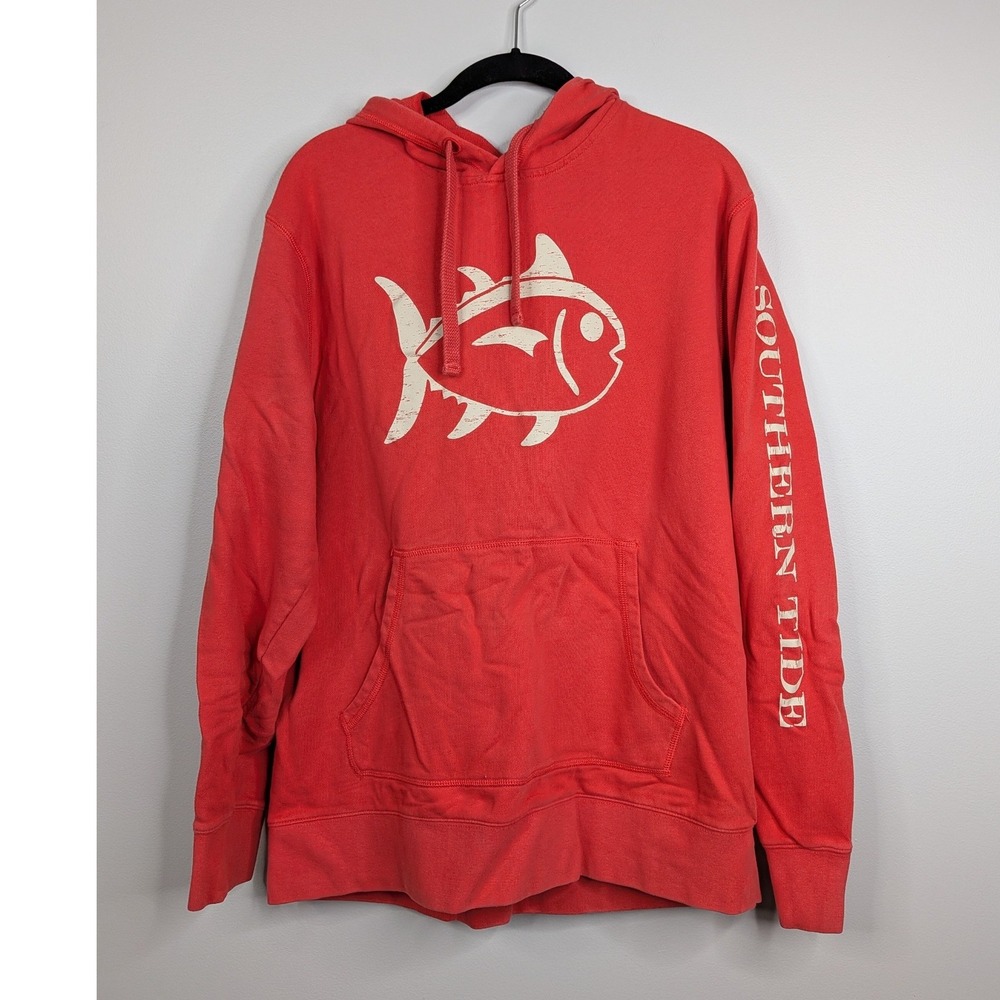 Southern Tide Hoodie Mens L Red Excellent Skipjack Graphic Pullover Sweatshirt